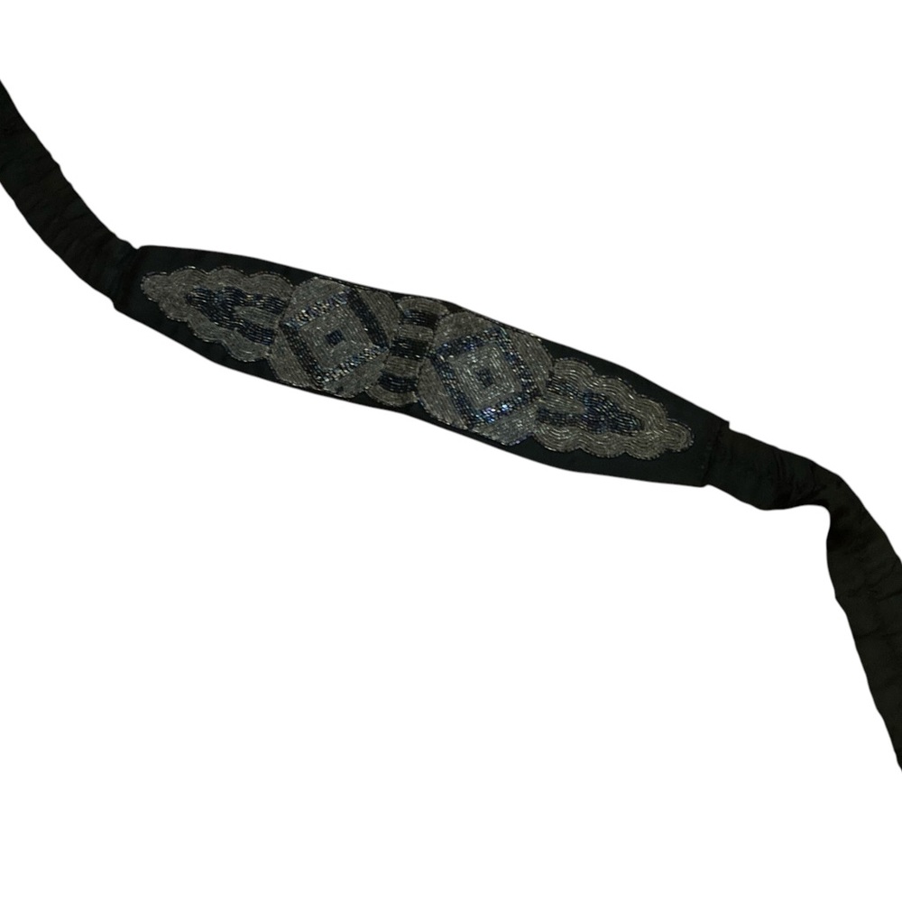 Vintage Black Beaded  Embellished Belt by Vinky - 39” long-18W